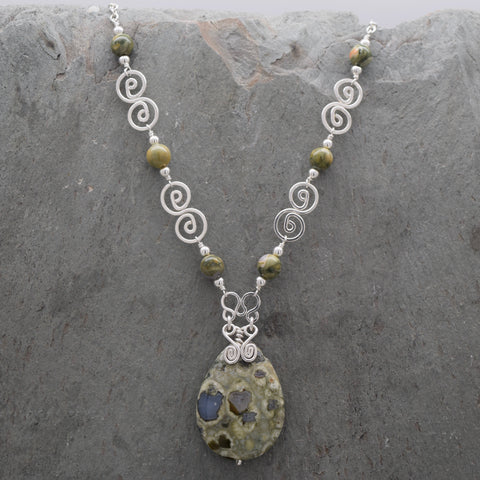 Rainforest Rhyolite Teardrop Necklace